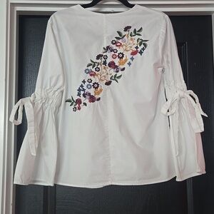 Velvet Heart 100% Cotton White Bell Sleeve Embroidered Boho Top Size Small